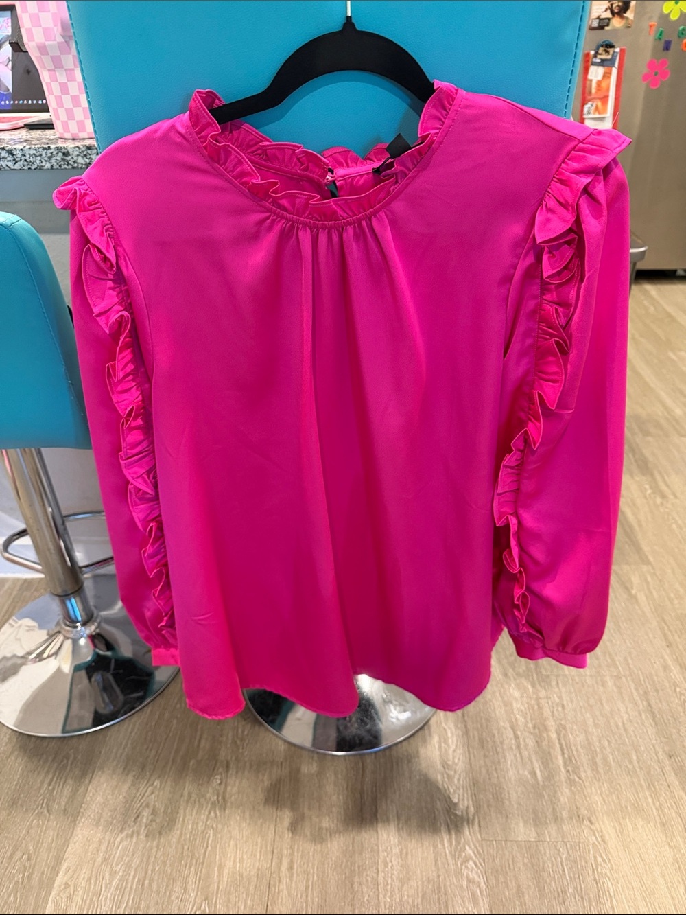 J. Crew Hot Pink Ruffle-Trim Long Sleeve Blouse